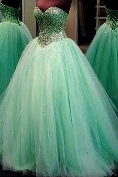 Green Intellectuality Ball Gown Lace-up Tulle Sweetheart Prom Dresses