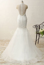 Deluxe Pearl Detailing Tulle Sweep Train Sleeveless Prom Dresses