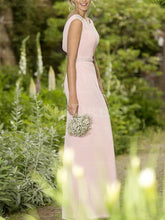 Pink Eye-Catching Scoop Neck Chiffon Covered Button Bridesmaid Dresses