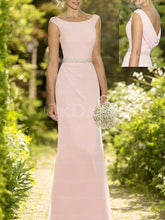 Pink Eye-Catching Scoop Neck Chiffon Covered Button Bridesmaid Dresses