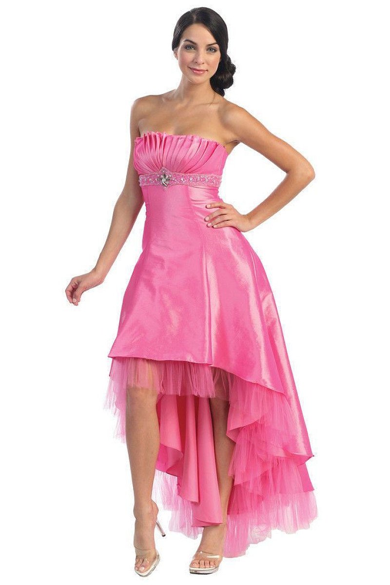 OKdress Long Short Bridesmaids High Low Pink Dress Formal Prom
