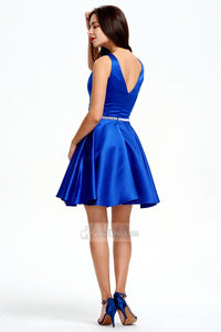 Blue OKdress V-neck A-Line Sleeveless Short Prom Dress