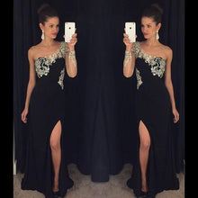Black Sheath/Column Sweep Train Split Front Chiffon Prom Dresses