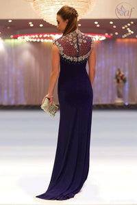 Admirable Sheath/Column High-neck Sleeveless Beading Long Prom Dresses