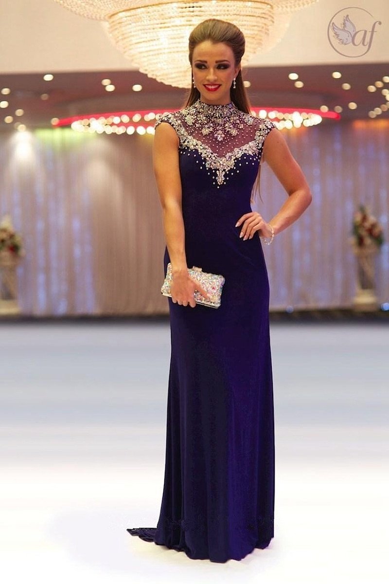 Admirable Sheath/Column High-neck Sleeveless Beading Long Prom Dresses