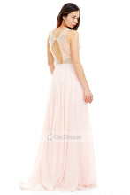 Pink Hot Chiffon A-line Bateau Floor-length Prom Dresses