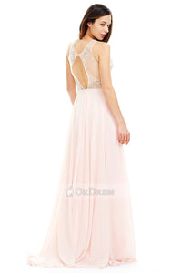 Pink Hot Chiffon A-line Bateau Floor-length Prom Dresses