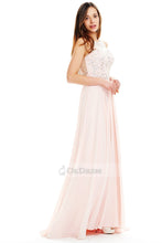 Pink Hot Chiffon A-line Bateau Floor-length Prom Dresses