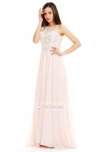 Pink Hot Chiffon A-line Bateau Floor-length Prom Dresses