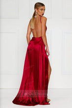 Red Sexy Long Satin Prom Dress with Two Flirty Side Thigh-High Splits