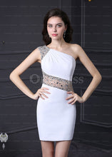 Courtlike Chiffon One Shoulder White Natural Zipper Up at Side Homecoming Dresses