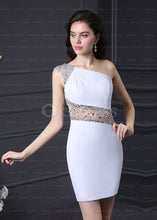 Courtlike Chiffon One Shoulder White Natural Zipper Up at Side Homecoming Dresses