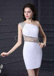 Courtlike Chiffon One Shoulder White Natural Zipper Up at Side Homecoming Dresses