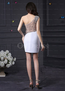 Courtlike Chiffon One Shoulder White Natural Zipper Up at Side Homecoming Dresses
