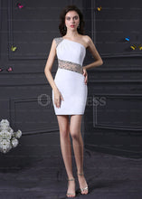 Courtlike Chiffon One Shoulder White Natural Zipper Up at Side Homecoming Dresses