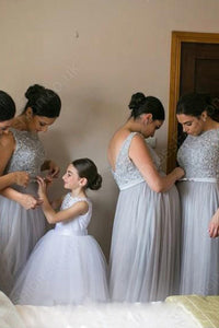 Silver Standing Out A-line Floor-length Sleeveless Tulle Bridesmaid Dresses