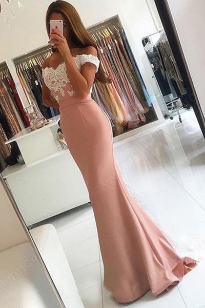 Pink Luxury Off-the-shoulder Trumpet/Mermaid Sweep Train Prom Dresses