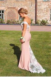 Pink Luxury Off-the-shoulder Trumpet/Mermaid Sweep Train Prom Dresses