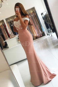 Pink Luxury Off-the-shoulder Trumpet/Mermaid Sweep Train Prom Dresses