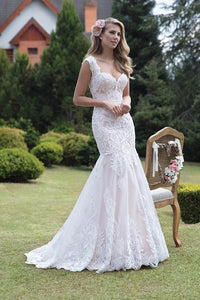 Mermaid Straps Sweetheart Open Back Lace Wedding Dresses