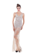 Champagne Mature Straps Tulle Trumpet/Mermaid V-neck Sleeveless Beading Evening Dresses