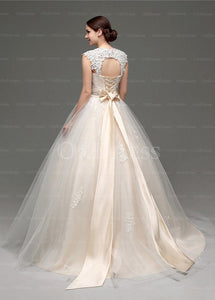 Awesome Champagne Tulle Lace-up Sleeveless Wedding Dresses