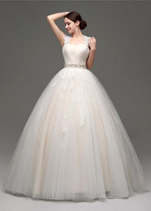Awesome Champagne Tulle Lace-up Sleeveless Wedding Dresses
