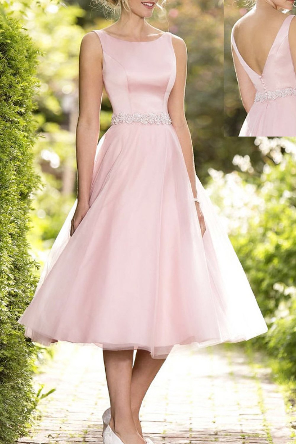 Polished Natural Beaded Sleeveless Bridesmaid Dresses