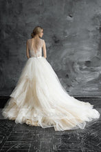 Champagne Soft Tulle & Lace V-Back Wedding Dresses with Illusion Straps