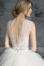 Champagne Soft Tulle & Lace V-Back Wedding Dresses with Illusion Straps