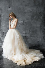Champagne Soft Tulle & Lace V-Back Wedding Dresses with Illusion Straps