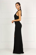 Black High Neck Collar Keyhole Centre Front Slit Prom Dress