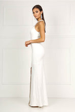 White High Neck Collar Keyhole Centre Front Slit Prom Dress