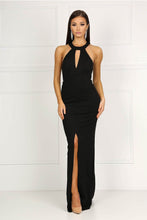 Black High Neck Collar Keyhole Centre Front Slit Prom Dress