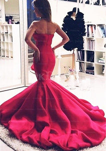 Red Mysterious Chapel Train Trumpet/Mermaid Sleeveless Zipper Prom Dresses