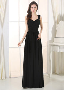 Black Irridescent SleevelessA-line Chiffon Floor-length Bridesmaid Dresses