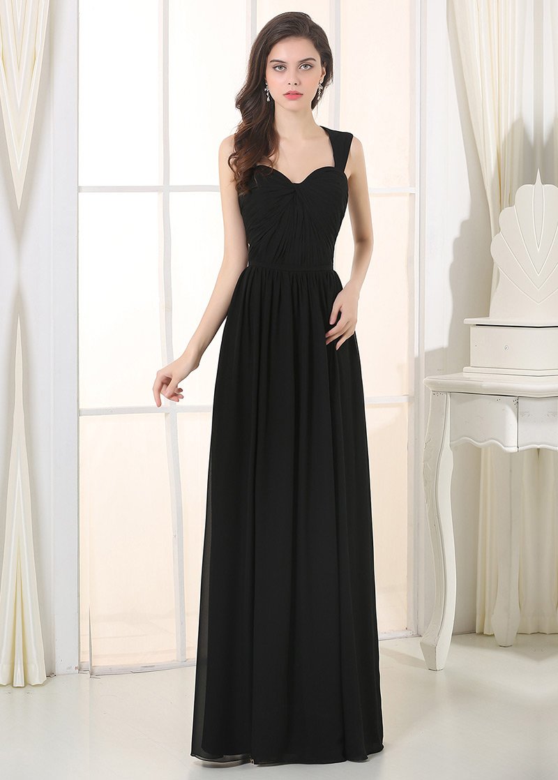 Black Irridescent SleevelessA-line Chiffon Floor-length Bridesmaid Dresses