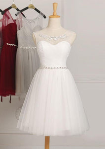 White Glowing Natural Knee-length A-line/Princess Bridesmaid Dresses