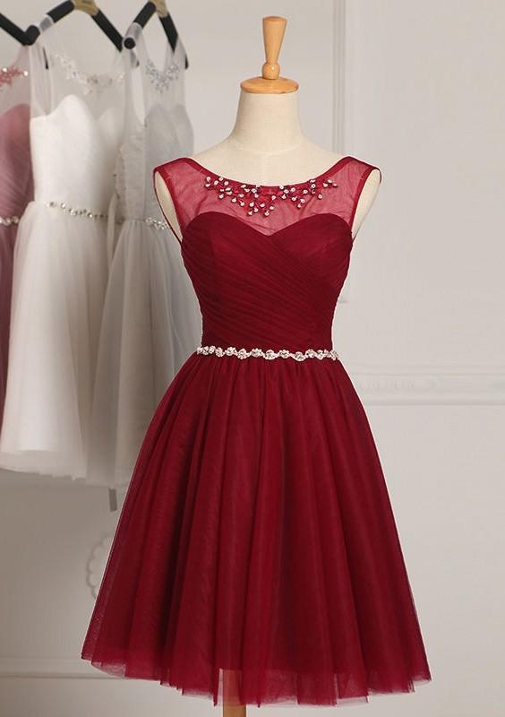 Red Glowing Natural Knee-length A-line/Princess Bridesmaid Dresses