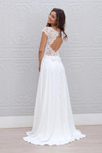 A-line Cap sleeve Long Lace Chiffon Bridal Wedding Dress