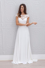 A-line Cap sleeve Long Lace Chiffon Bridal Wedding Dress