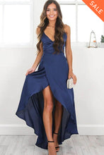 Dark Navy Spaghetti Straps V-neck High Low Maxi Dresses