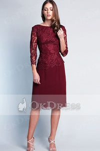 Red heath/Column 3/4 Sleeves Knee-length Mother of the Bride Dresses