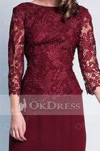 Red heath/Column 3/4 Sleeves Knee-length Mother of the Bride Dresses