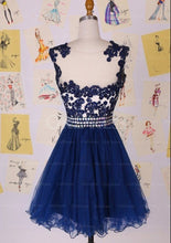 Dark Navy Extravagant Appliqued A-line/Princess Scoop Neck Natural Homecoming Dresses