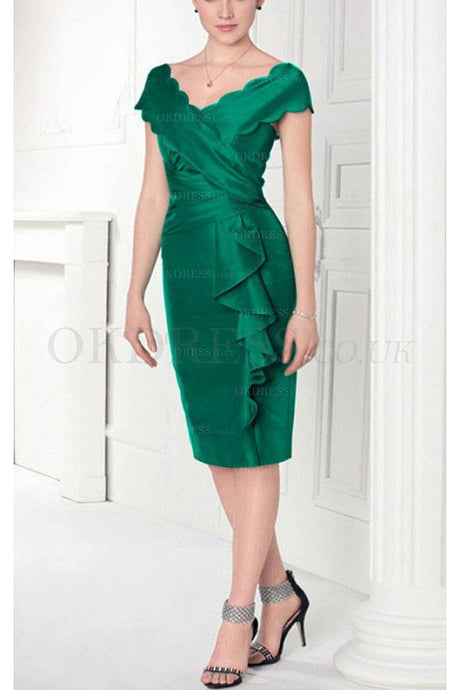 Green Mild V-neck Sheath Zipper Cap Sleeves Cocktail Dresses