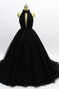 Black Eye-Catching Empire Tulle Sleeveless V-neck Prom Dresses