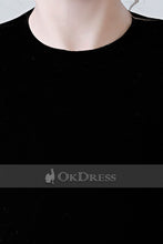 Black Long Sleeves A-line Scoop Floor-length Velvet &Tulle Flower Girl Dress