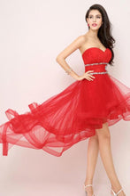 Red Shimmering Natural Lace-up Beading Sleeveless Asymmetrical Prom Dresses