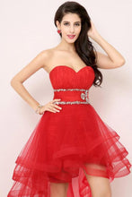 Red Shimmering Natural Lace-up Beading Sleeveless Asymmetrical Prom Dresses